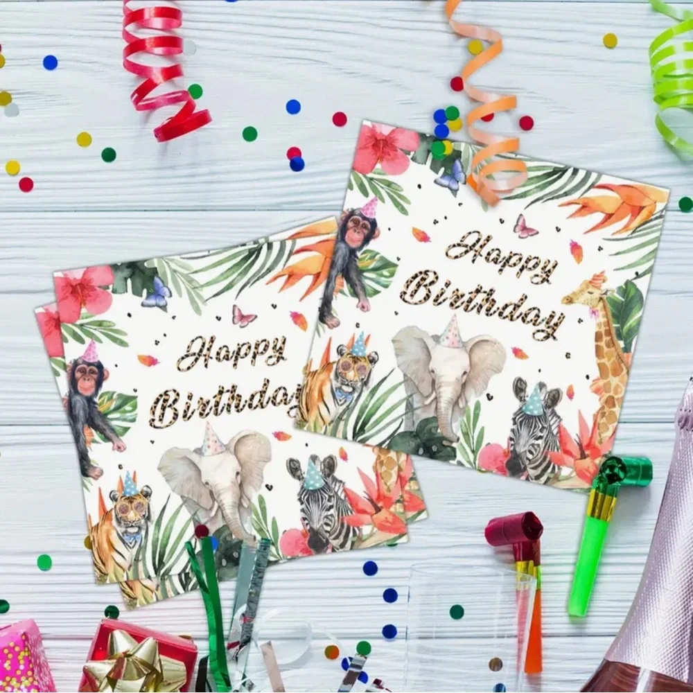 Jungle Safari Animals Happy Birthday Paper Luncheon Napkins, 20ct